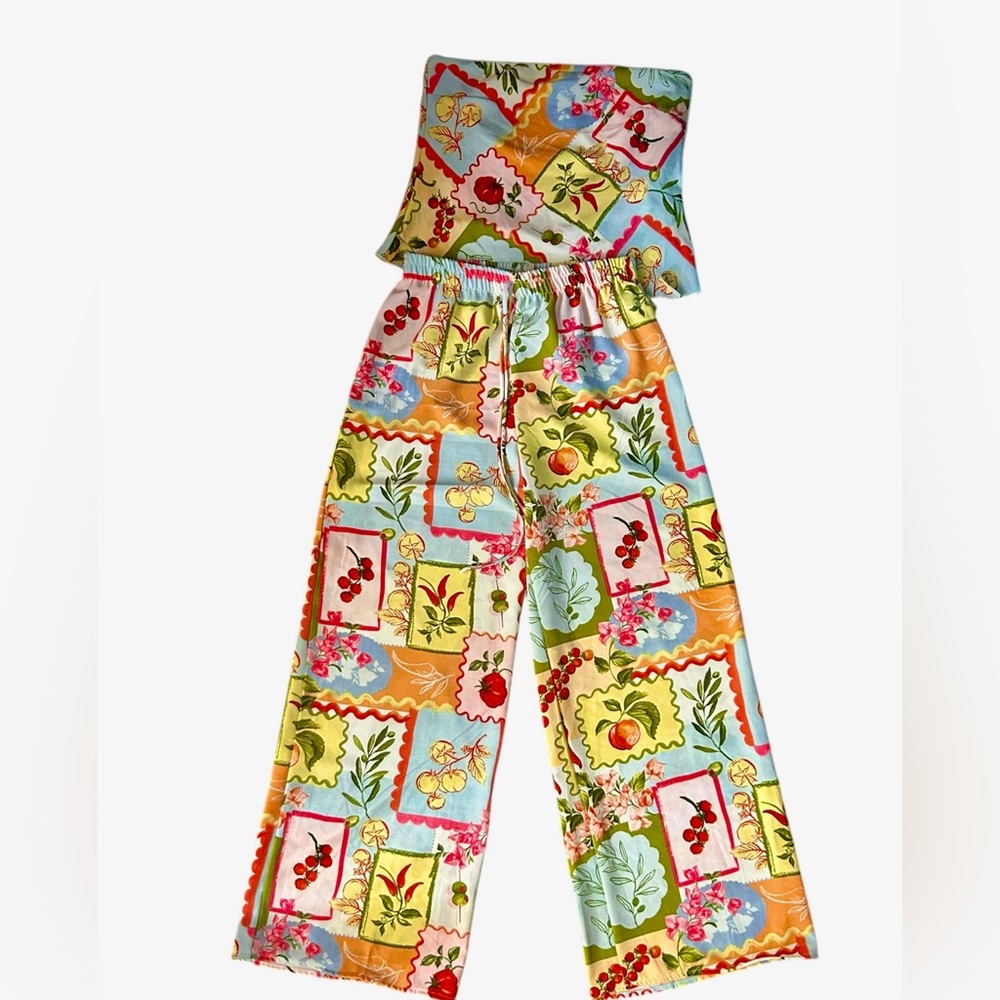 Colorful Fruit & Flowers Tube Top with Palazzo Pants Set